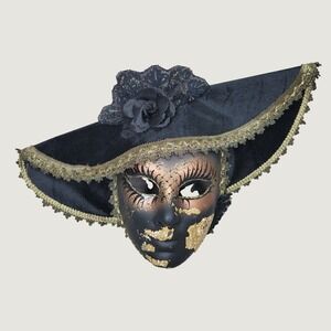 Vintage Hand Painted Masquerade Venetian Mask Original Venezia Italy 18x11 EUC